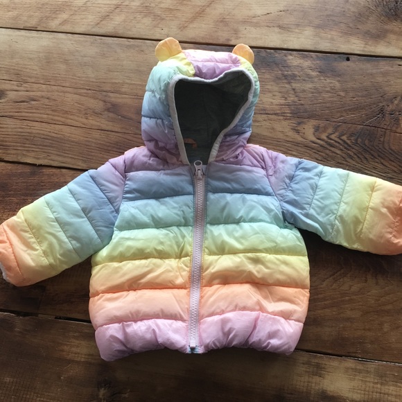 gap rainbow puffer jacket